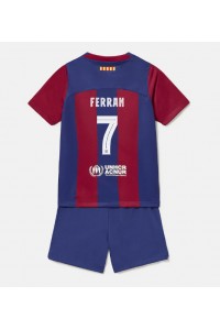 Fotbalové Dres Barcelona Ferran Torres #7 Dětské Domácí Oblečení 2023-24 Krátký Rukáv (+ trenýrky)